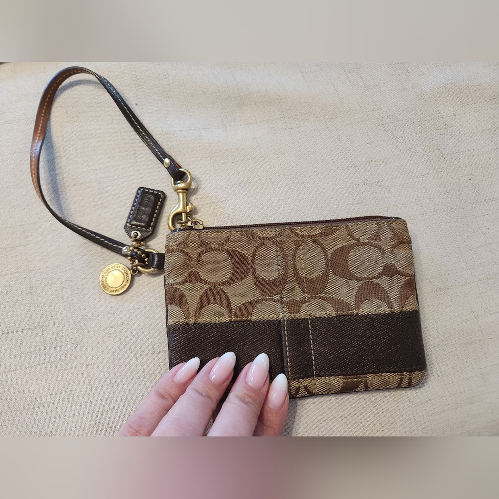 Coach Brown Wristlet with Signature Pattern